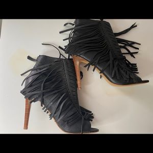 Black fringe booties